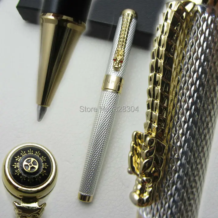 

Jinhao high quality silver dragon medium nib noble feel heavy roller pen wholesale free shipping