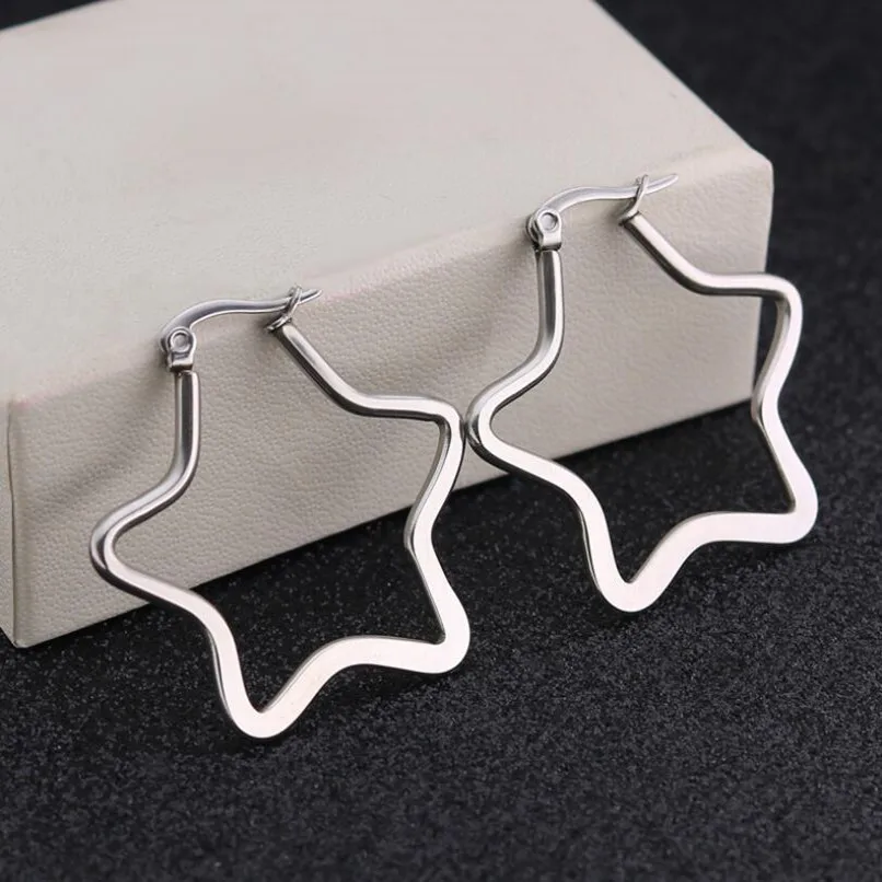 50MM Stainless Steel Men Hoop Earrings Brief Stars Design IP Plating No Easy Fade Allergy Free