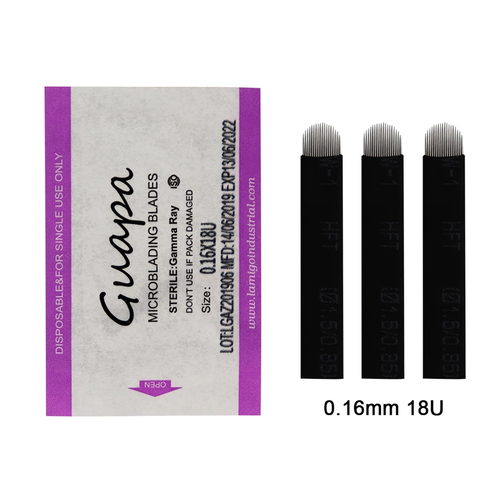 Черная игла для микроблейдинга 0,16 мм, 18U-образная игла для татуажа бровей, гибкие лезвия Lamina Tebori, U-образная игла, лезвие