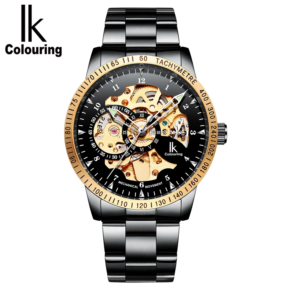 IK Colouring Skeleton Mechanical Watch for Men Fashion Casual Stainless Steel Bracelet Relogio Masculino Automatic Montre Homme