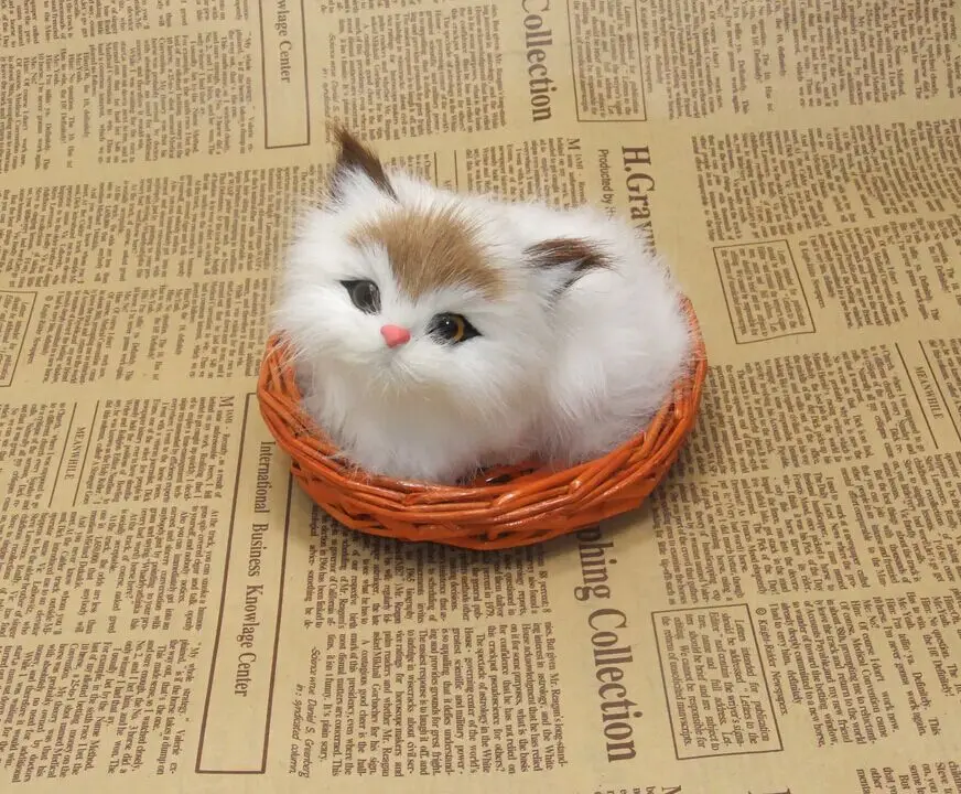 small cute simulation cat polyethylene & fur lovely cat model in a basket gift about 12x10cm116