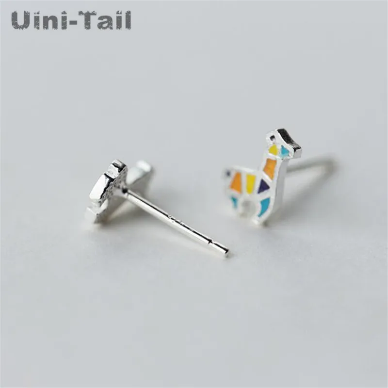 Korea Forest Department 925 Tibetan silver Cute Colorful  Mini Stud Earrings Earrings Temperament Personality Ear Jewelry ED498