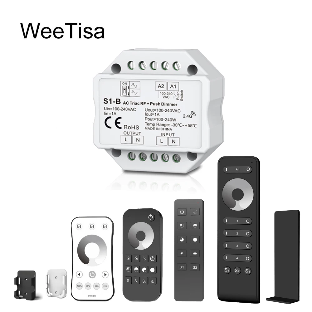 LED Dimmer 220V 230V 110V AC Triac RF Wireless 2.4G Remote Push Dimmable Switch Controller for Single Color LED Bulb Lamp Light