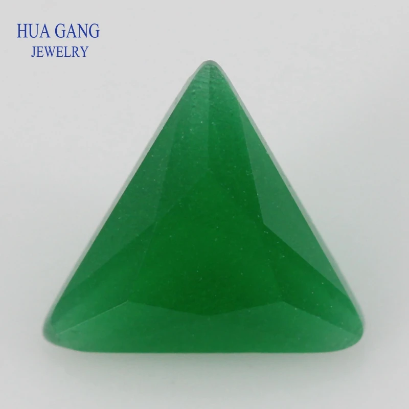 Green Translucent Matte Bottom Triangle Shape Princess Cut Loose Glass Beads Synthetic Gems For Jewelry Size 3x3~8x8mm