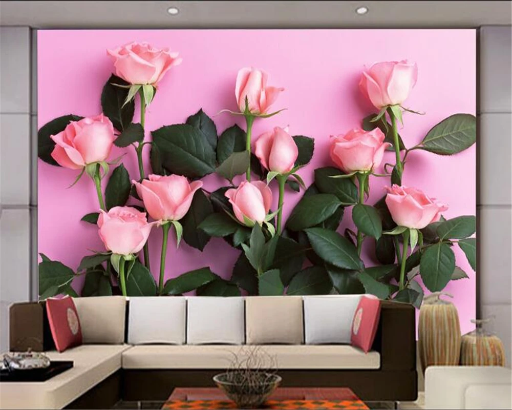 

Beibehang 3D Wallpaper Modern Simple TV Backdrop Pink Rose Living Room Bedroom Background mural photo wallpaper for walls 3 d