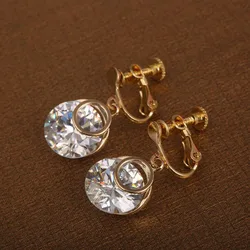 High Quality AAA Cubic Zircon Double Round Clip on Earrings Without Piercing for Women Wedding Party Fine Jewelry Accessories