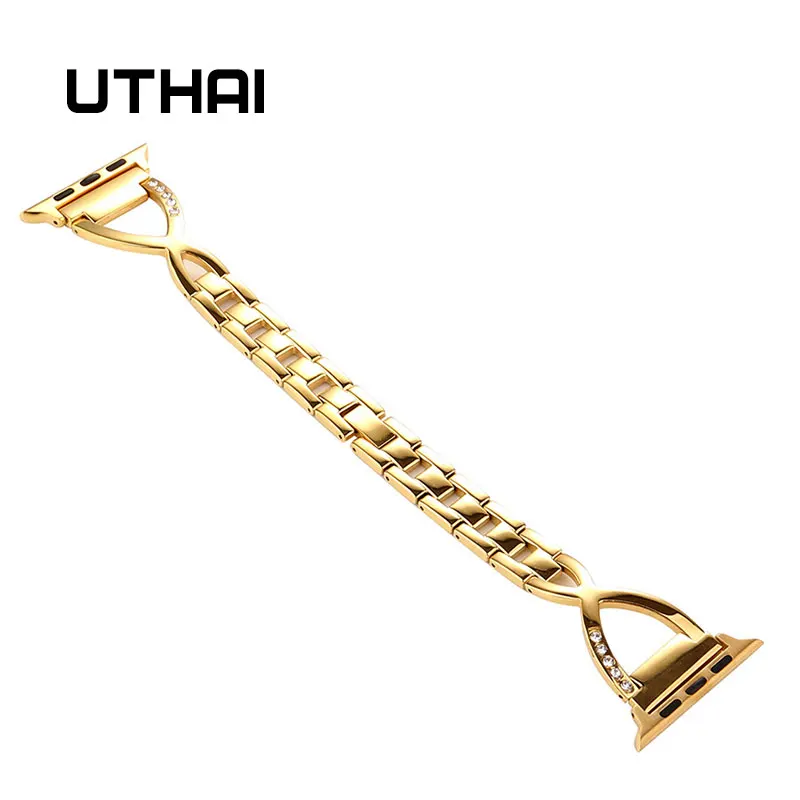 

UTHAI A02 Aluminum alloy Dress Jewelry Bracelet for apple watch series 38MM 42MM Bling Strap band for Iwatch 4 40MM 44MM