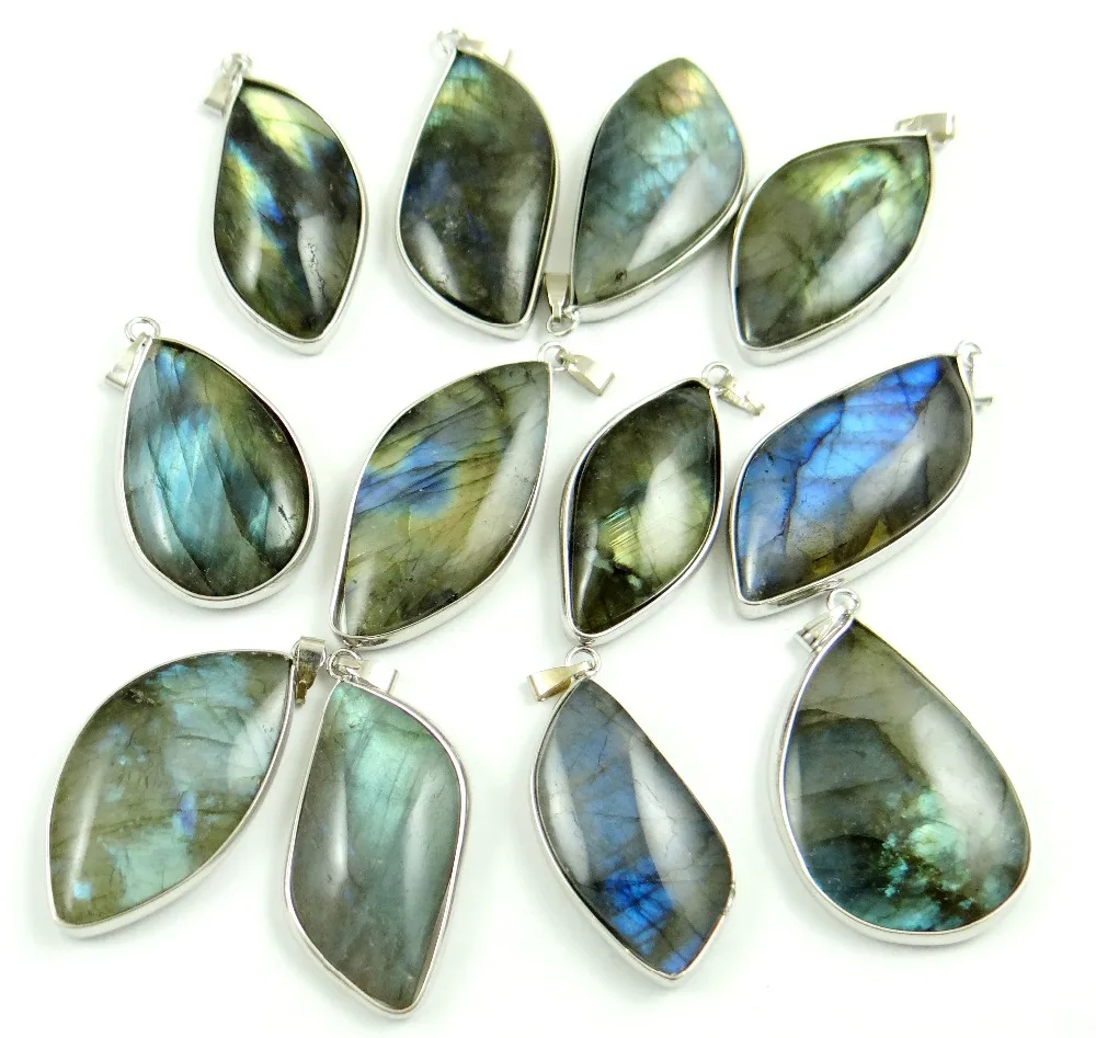 Natural Stone Crystal Moonstone Raw Gem Ornament Polished Labradorite bead Copper Edging pendant  jewelry making charm necklace