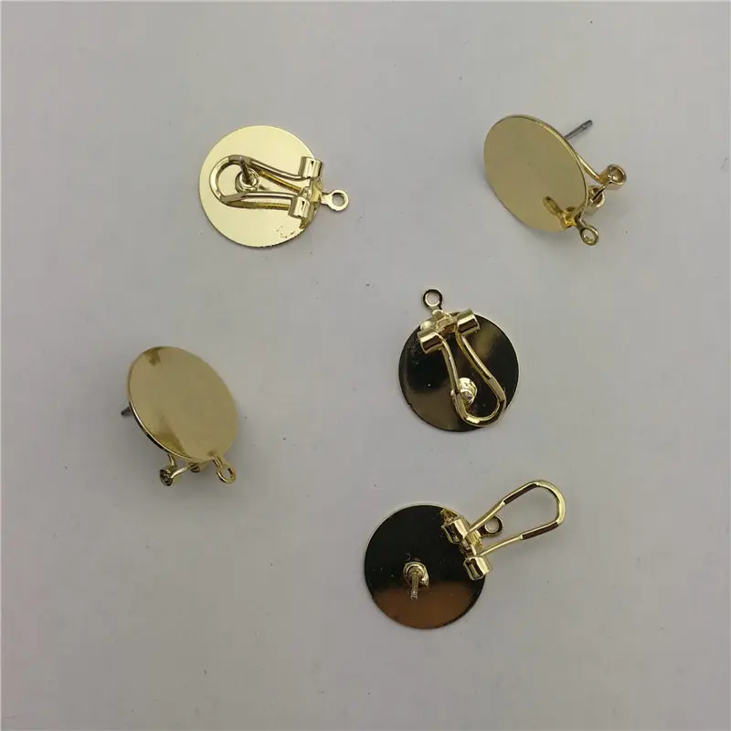 20pcs 15MM Gold Silver Color Ear Clip With Pin Copper Metal Ear Clip DIY Earring Finding