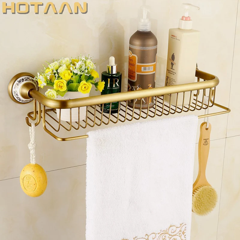 HOT SELLING, antique brass Bathroom towel holder, towel rack, solid brass  towel rack with hooks,bathroom corner bastket shelf