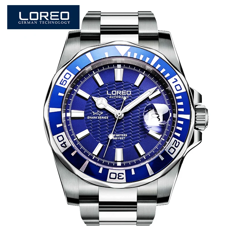 

LOREO Diving Series Watch 200m waterproof Automatic Mechanical Watch men Sapphire Crystal mirror Luminous Auto date Screw Crown