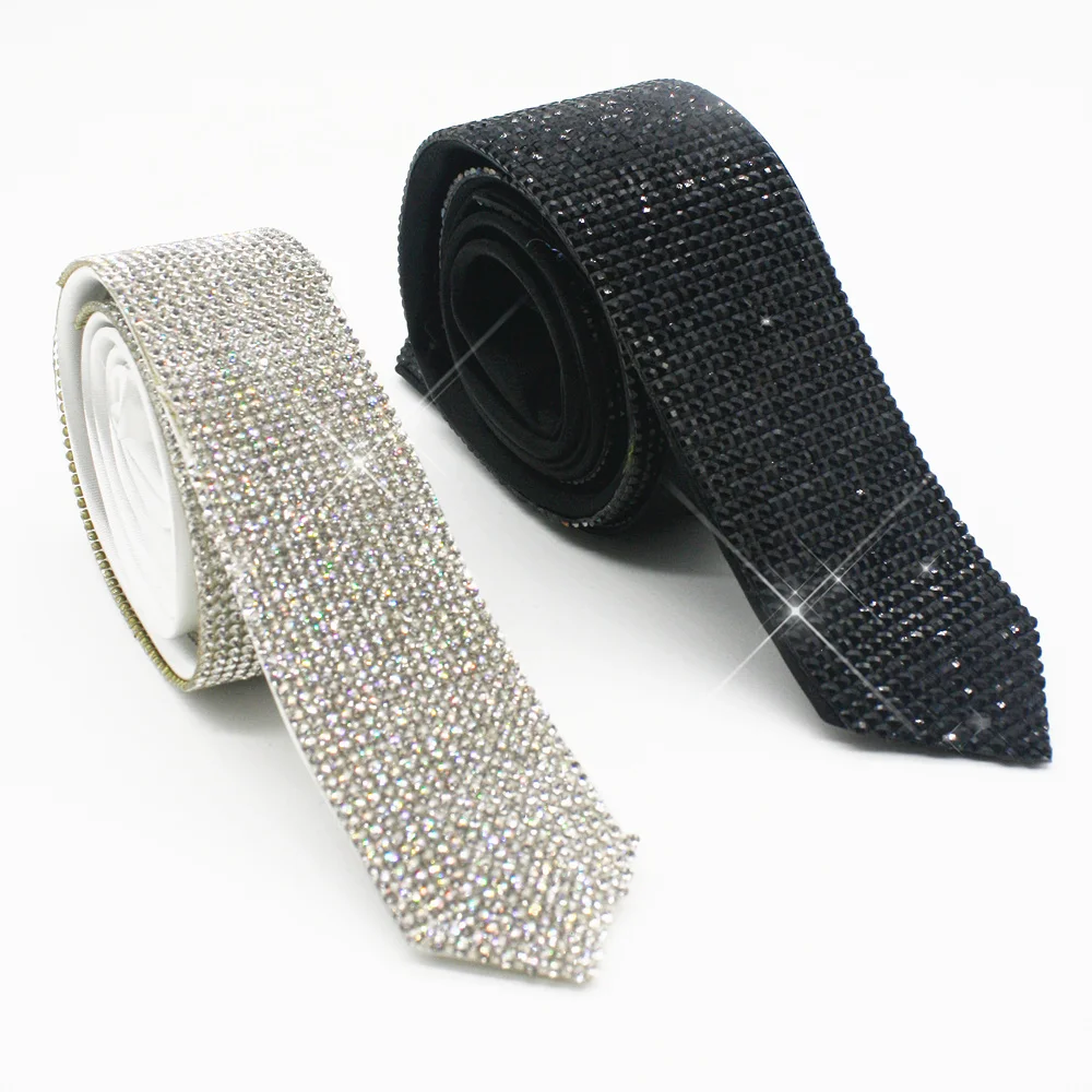 Handmade Black Laser Crystal Rhinestone Necktie Necklace for Performace Wedding Party Prom