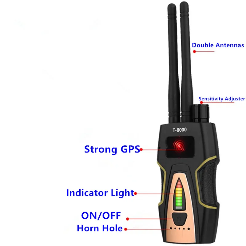 Imagem -06 - Detector de Bug rf de Modo Duplo Anti-espião Câmera Escondida Gsm Localizador de Bug de Áudio rf Sinal de Rádio Gps Rastreador Detectar Produto sem Fio Preto