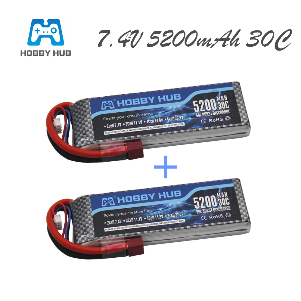 7.4 V 5200 mAh 30C 2S 1P Lipo Battery 1/10 1/8 Scale For Traxxas Slash 4x4 RC Cars Hard Case Parts 1:8 1:10  RC Cars