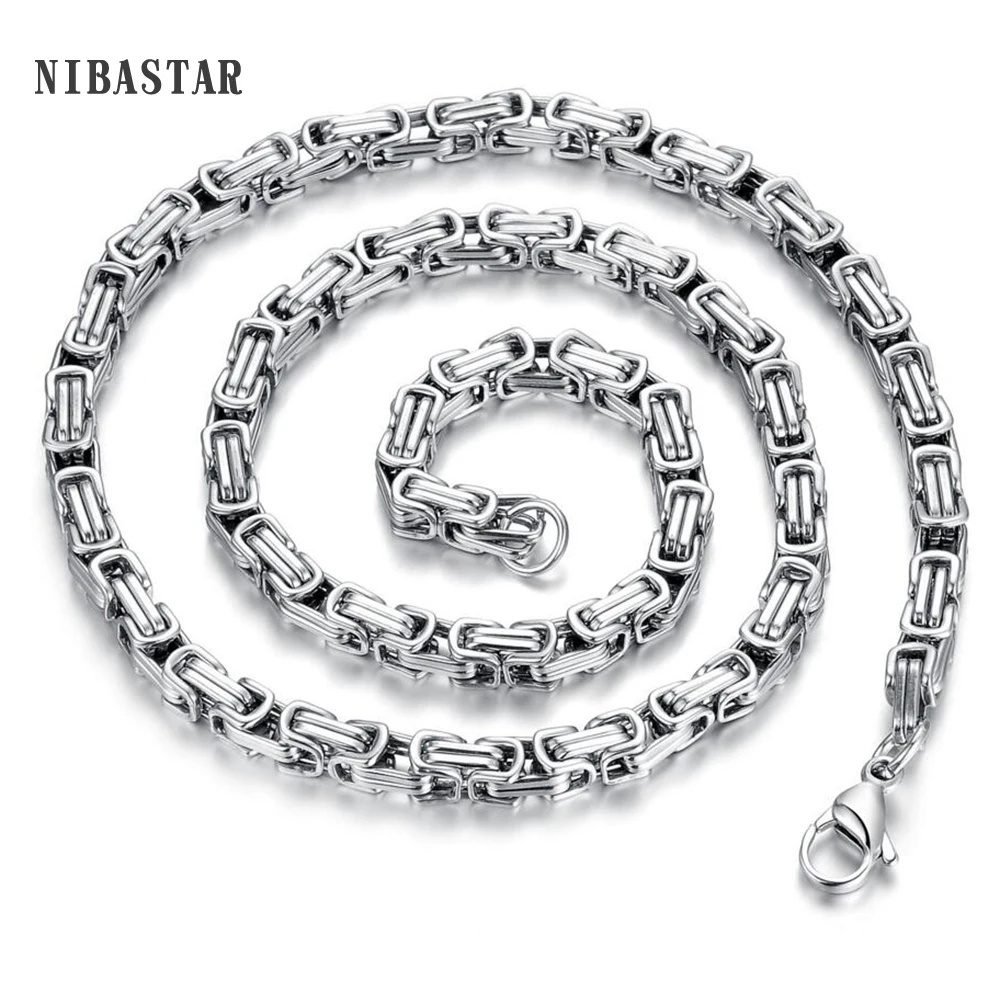 NibaStar 5mm Byzantine Necklaces For Men Boys Gold-Color Black Stainless Steel Box Byzantine Link Chain Necklace Gift