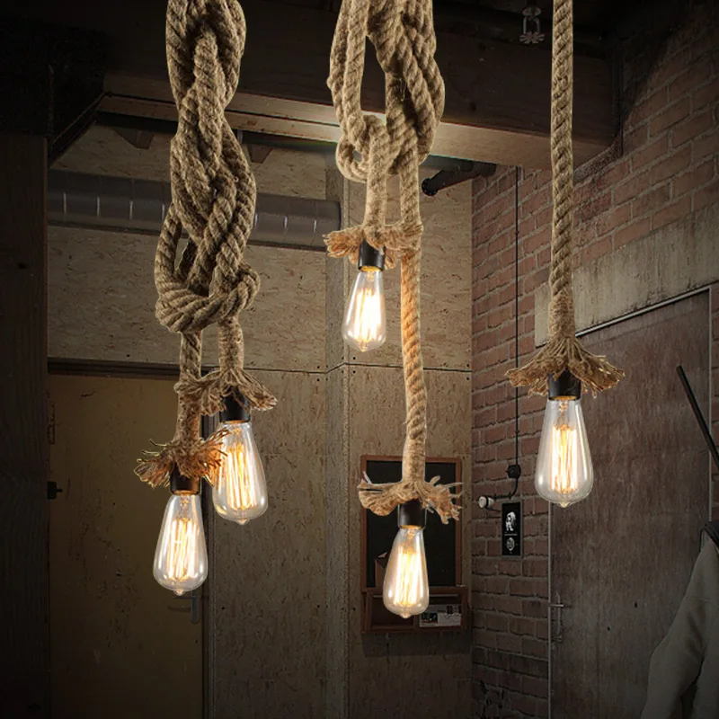 

E27 Vintage Rope Pendant Lights Lamp Loft Creative Personality Edison Bulb American Style For Living Room