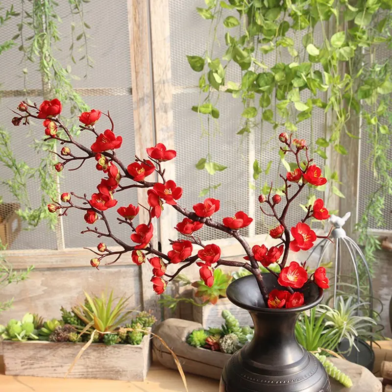 

1 PCS Large Plum Cherry blossoms Silk Artificial flowers plastic stem Sakura tree branch Home table Decor Wedding Decoration Big