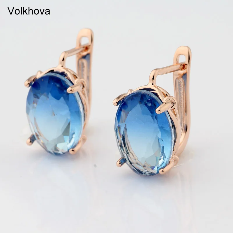 New Fashion Round Gradient 5 Color Drop Earrings For Women Rose Gold Color Jewelry Tourmaline Zircon Glass Earrings For Gift