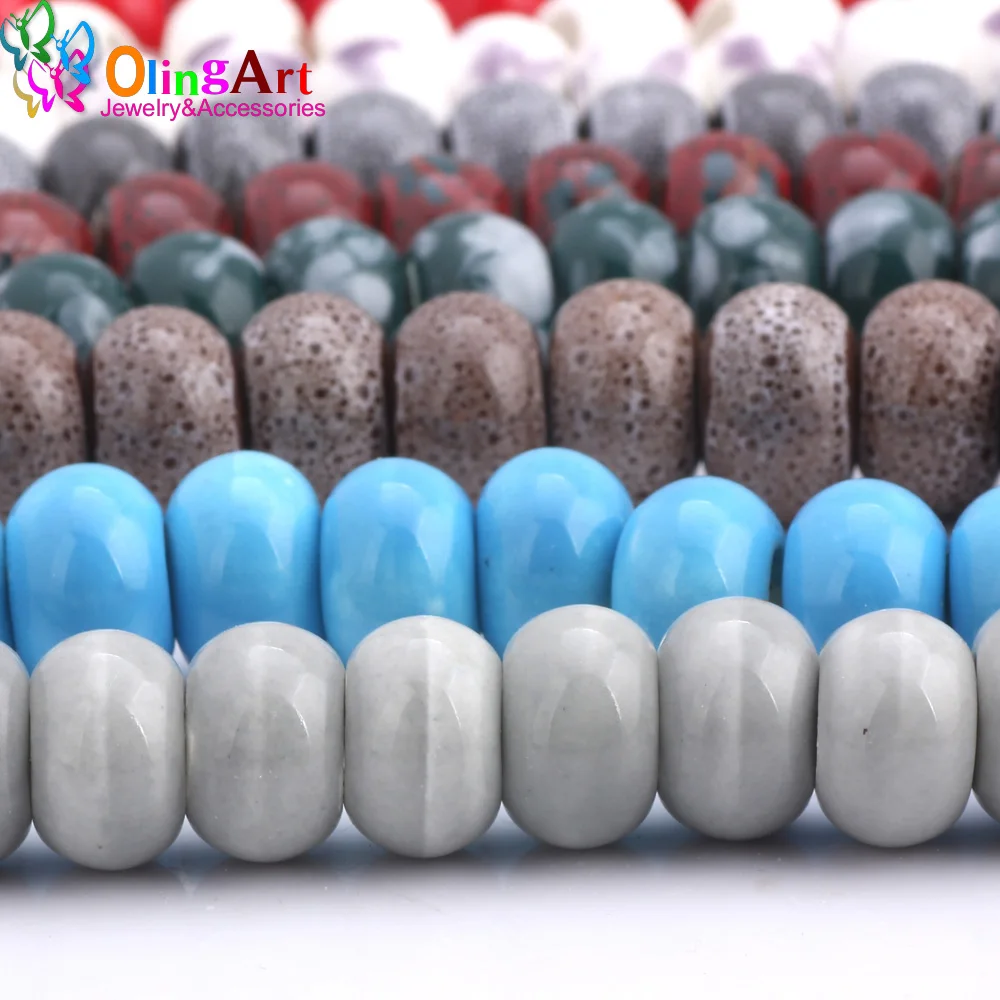 OlingArt 13x8mm 12Pcs/lot Mix Color Ceramics Charm Beads For Big Hole 5MM DIY European Bracelet Necklaces Jewelry making