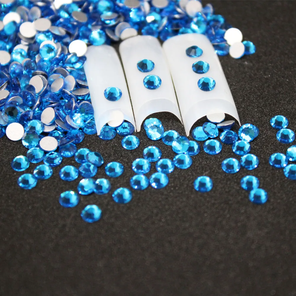 1440 pcs/Pack SS3-SS34 Capri Blue Nail Art Decorations Rhinestones For 3d Charm Glass Flatback Non Hotfix DIY Nails Decorations