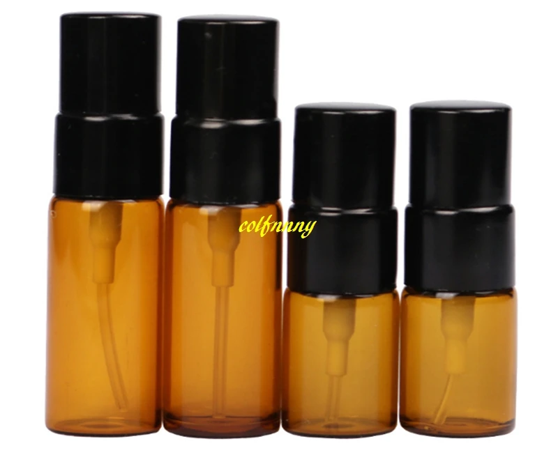 200pcs/lot 16MM diameter 3ml 5ml amber spray bottle Empty Essential oil Perfume bottle glass brown spray bottles