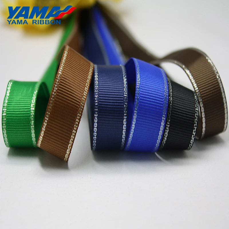 YAMA Silver Metallic Edge Grosgrain Ribbon 6mm 9mm 16mm 25mm 38mm 100yards Diy Gift Packing Decoration Wedding Crafts