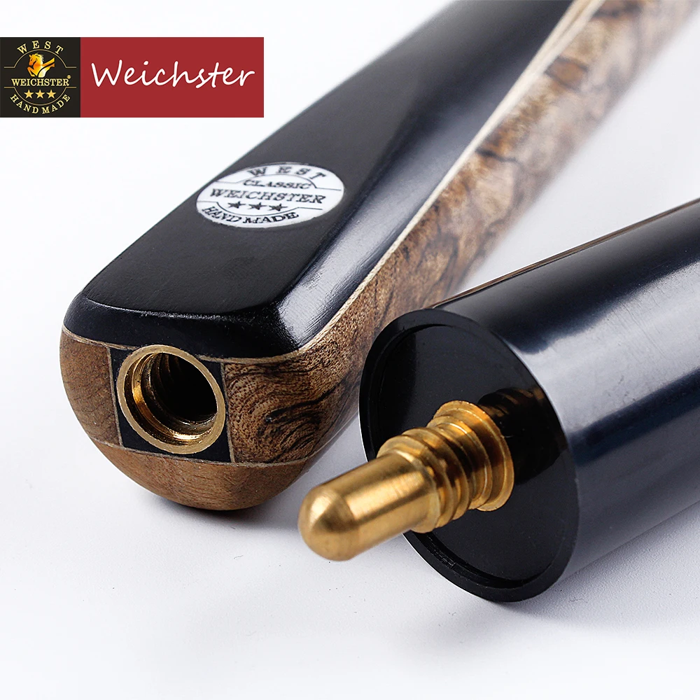 Weichster 3/4 Jointed Handcraft Snooker Pool Cue Ash Shaft Ebony BurlWood Case Extension Set