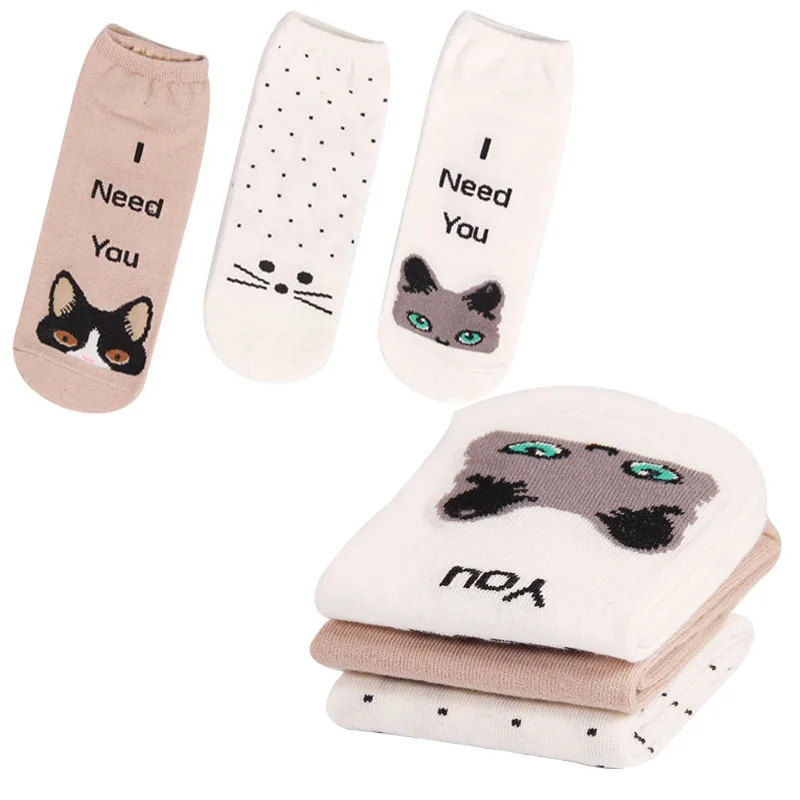 

5 Pairs Women Ankle Socks Cute Cartoon Cat Novelty Fashion Woman Socks Summer Autumn Comfort Calcetine Sock Straight Sock Meias