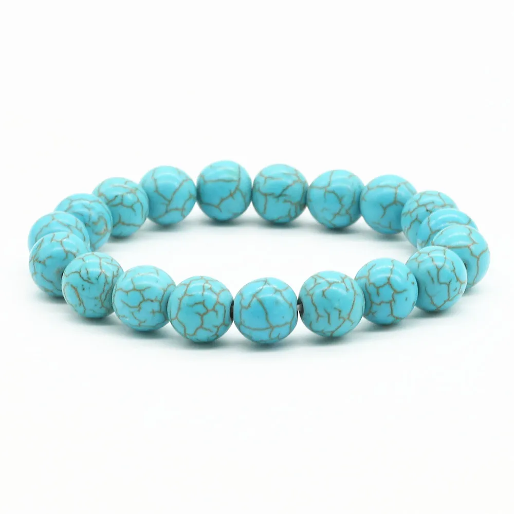 New Arrival Blue White Green Red Natural Turquoises Stone Charm 10mm Strand Beads Women Bracelets Men Homme Femme Jewelry