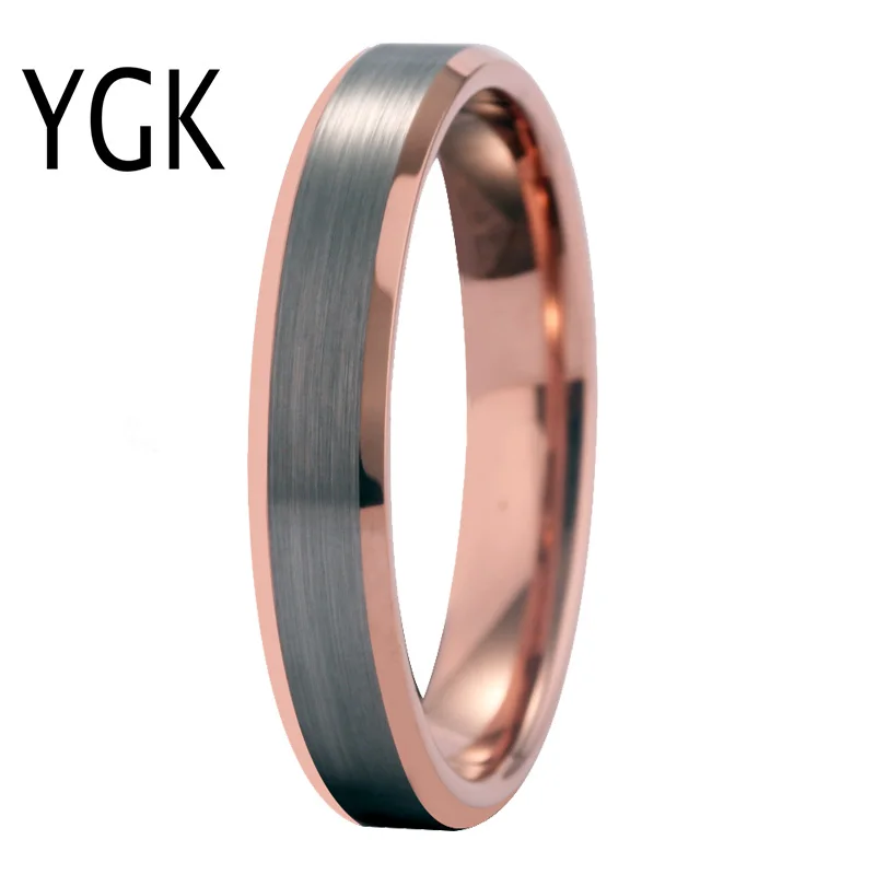 

YGK Jewelry Mens Classic Wedding Ring Engagement Anniversary Ring For Women Brushed Silver Rose Golden Bevel Pure Tungsten Ring