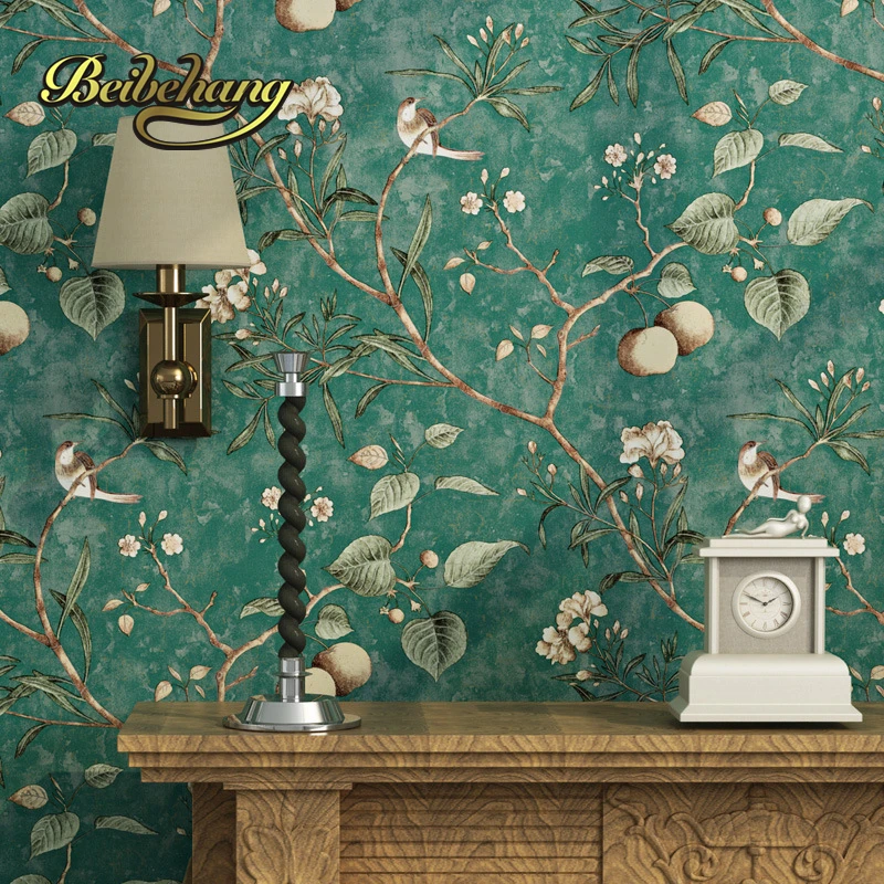 

beibehang wall paper. Pune dark blue retro flower wallpaper American country living room sofa backdrop bedroom wallpaper