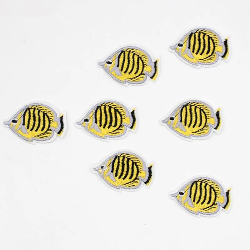 AHYONNIEX 5PCS Small Yellow Embroidered Fish Patch for Clothing Applique Iron on animail Patches for Clothes Jeans Shoes DIY