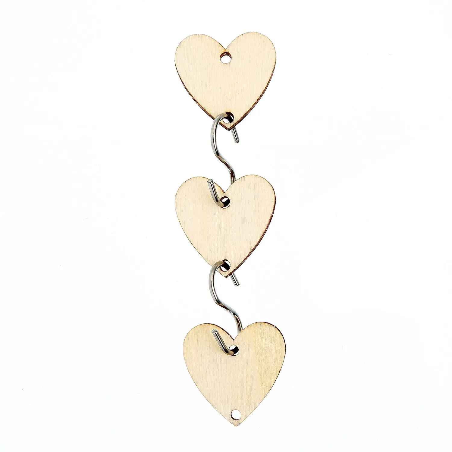 100 Pieces Heart Shaped Wooden with 2 Holes&50 Pieces 1.1 Inch Stainless Steel S Hook for Birthday Board Calendar DIY Crafts