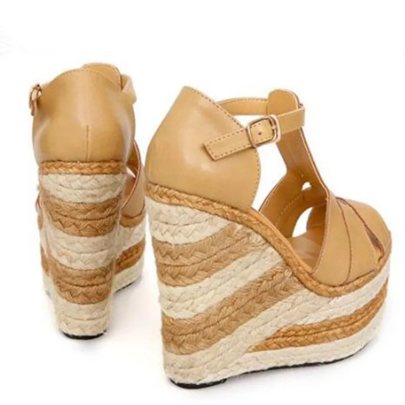 2024 New Summer Women Sandals Shoes National Wind Hit Color Heavy-bottomed Flax Wedge Sandals Roman Ultra-high-heeled Sandals