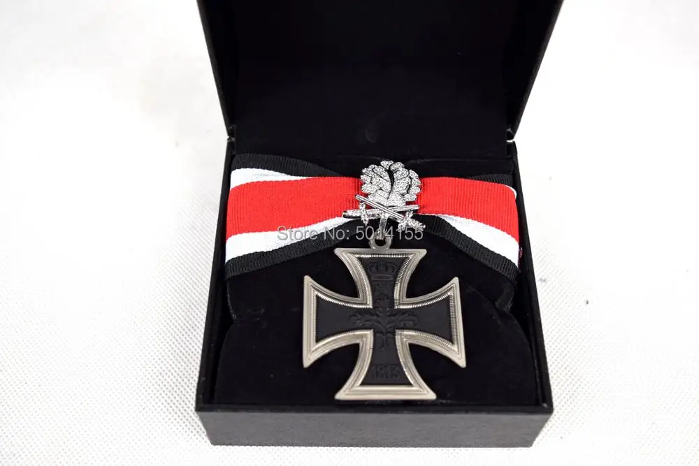 Replica  WWI German Iron Cross W Diamonds OAK Leaf Gold Badge Medal Silver W Box