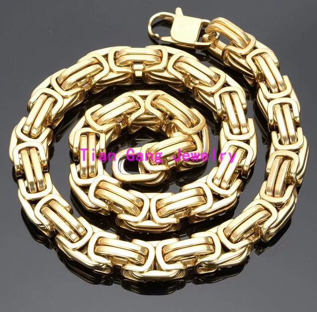 

7"-40" Choose High Polished 316L Stainless Steel 15MM Gold Byzantine Chain Necklace Heavy New Men's Jewelry