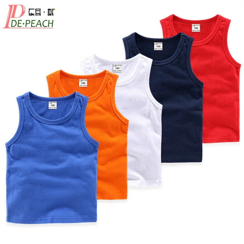 DE PEACH Summer Cotton Children Vest Tshirt For Boys Girls Kids Sleeveless Tops Toddler Baby Boys Girls Clothes For 1-12 Years