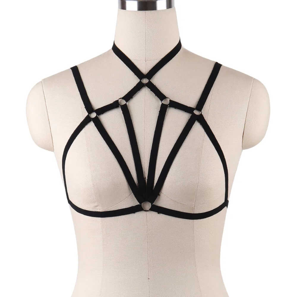 JLX.HARNESS Sexy Ladies Women Body Harness Bra Fetish Chest Bondage Lingerie Erotic Cage Bra Gothic Garter Belt Suspenders