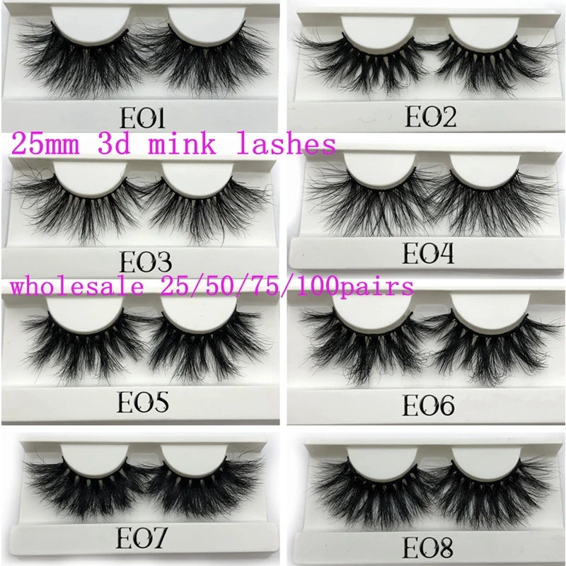 Mikiwi 25mm Mink False Eyelashes 25/50/75/100 pc Wholesale 3D Mink Lashes big white tray  Label Makeup Dramatic Long Mink Lashes