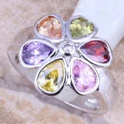 Fetching Flower Multicolor Multigem Silver Plated  Women's Ring Size 6 / 7 / 8 / 9 R1388