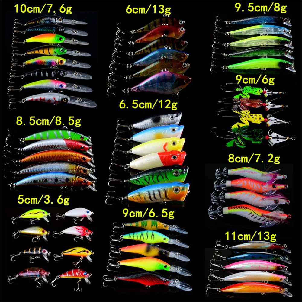 

56pcs/lot Carp Fishing Bait Artificial Mixed 10 Modesl Crankbait Fishing Lures Quality Good Plastic Wobblers Hard Baits H-T71