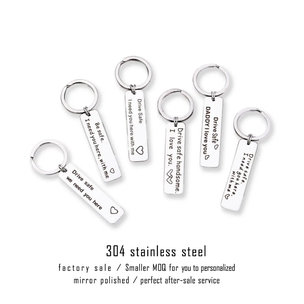 2pcs/lot Double circle Car keychain Drive Safe driving Safe I need you stainless steel key chain manufacturer