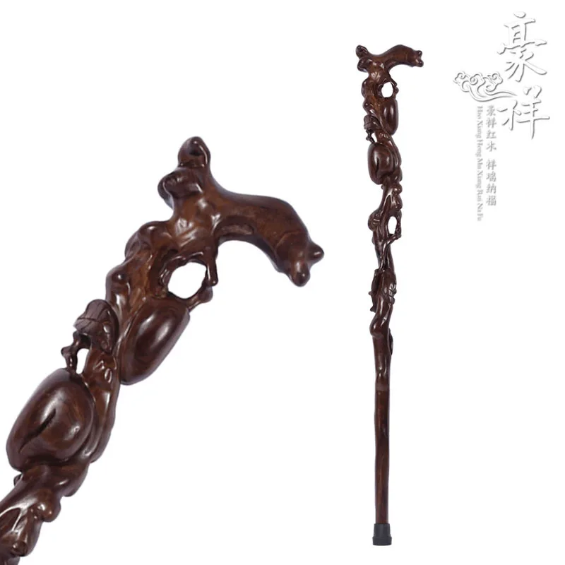 African blackwood Peach-Shaped Mantou old mahogany cane cane monolith carving rosewood wood stick to send their elders too