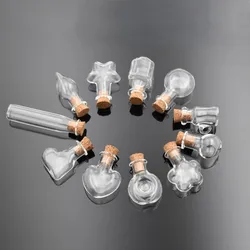 5pieces Mini Glass Bottle With Cork Pendant Heart Star Drop Ball Perfume Essential Oil Vial Bottle Charms DIY Jewelry Making