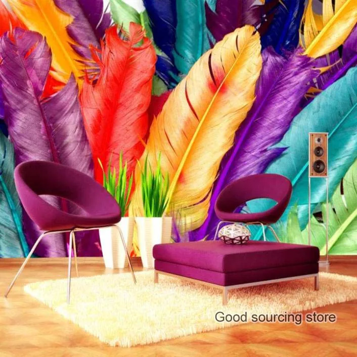 fashion style colorful feather sofa TV background photo wallpaper