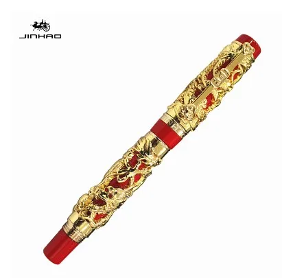 Jinhao Gold Roller Ball Pens Dragon Phoenix Pattern Heavy Ballpoint Pen with 0.7mm Refill Free Shipping