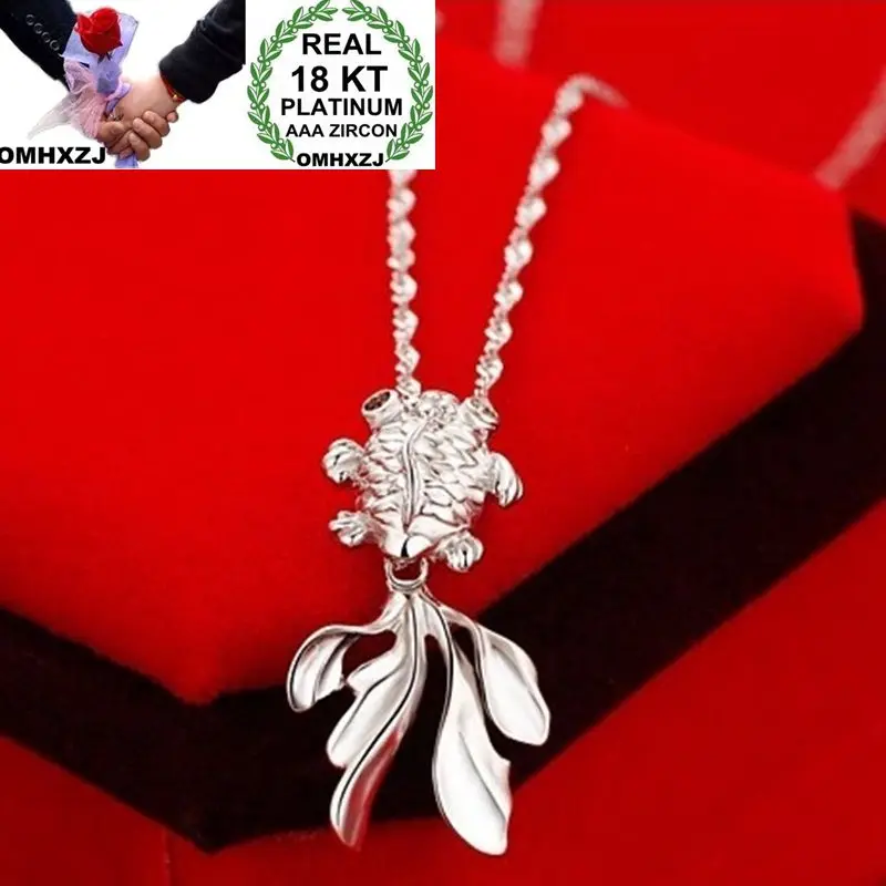 

OMHXZJ Wholesale European Fashion Woman Girl Party Wedding Gift White Fish Zircon 18KT White Gold Necklace Pendant Charm CA248