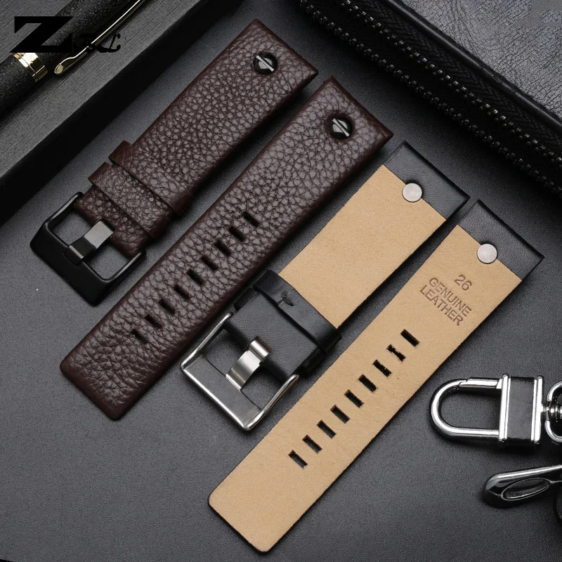 Genuine leather strap watchband 22 24 26 27 28 30mm Litchi grain for diesel DZ4316 DZ7395 DZ7305 Watch band watch bracelet