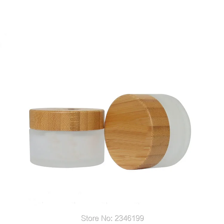 30g 50g Frost Glass Jar with Bamboo Lid Cosmetic Cream Sub Bottle Glass Packaging Bottles with Wooden Cap, 10 Pieces/Lot.