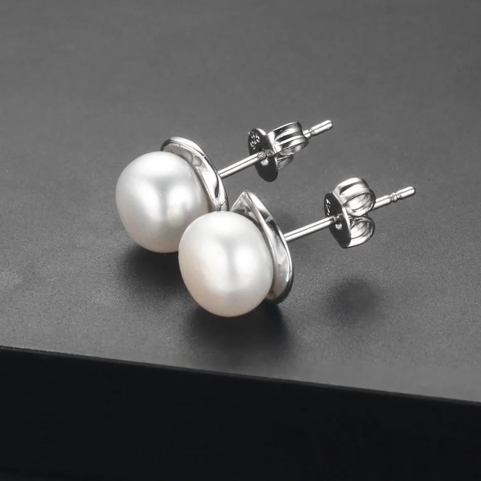 925 Sterling Silver Stud Earring For WomenTop AAAA freshpearl Earrings 100% Genuine Pearl Jewelry Natural Pearl Gift Pendientes